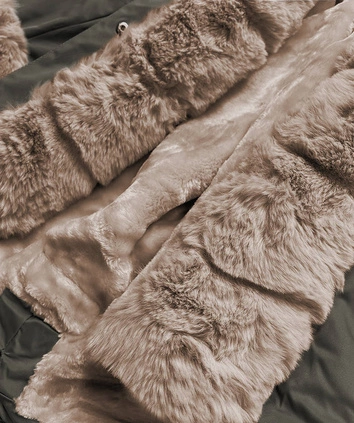 Parka damska zimowa na misiu khaki/beż (br529-11012)