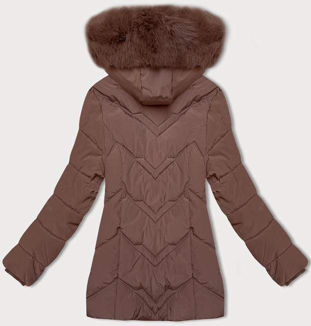 Kurtka zimowa damska plus size z kapturem S'west czekoladowa (B8300-14)