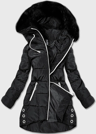 KURTKA ZIMOWA DAMSKA Z KONTRASTOWYM ZAMKIEM CZARNA (ART1277)