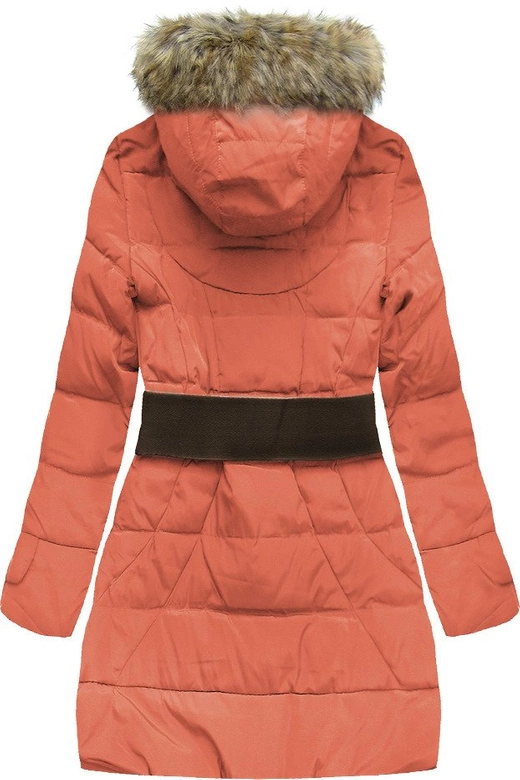 ZIMOWA KURTKA DAMSKA Z KAPTUREM PASKIEM CEGLANA (1976)
