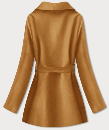 Minimalistyczny krótki płaszcz damski musztardowy (758ART)