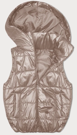 Puchowy bezrękawnik z odpinanym kapturem jasny beż (B8247-51)