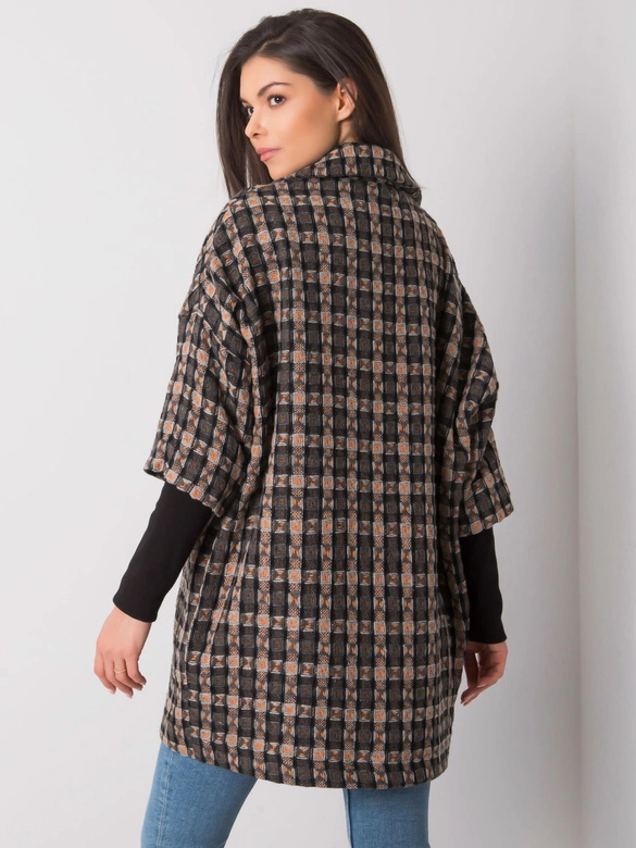 Dzianinowy płaszcz z łączonymi rękawami szary-pomarańcz (0466)