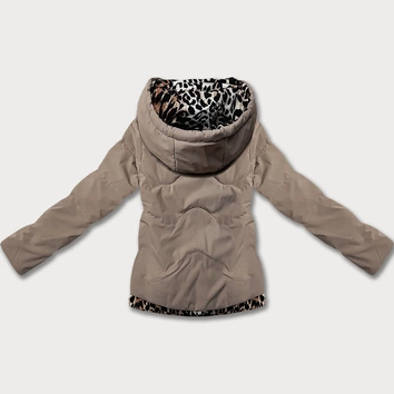 Krótka luźna kurtka z motywem panterki Miss TiTi ciemny beż (25898)