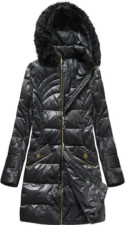 PIKOWANA KURTKA Z KAPTUREM CZARNA (1142)