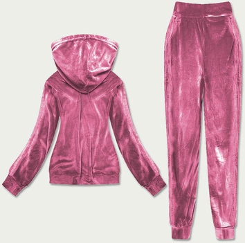 Welurowy dres damski różowy (81224)