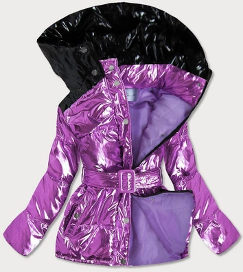 BŁYSZCZĄCA PIKOWANA KURTKA DAMSKA ZIMOWA FIOLETOWA (8359)