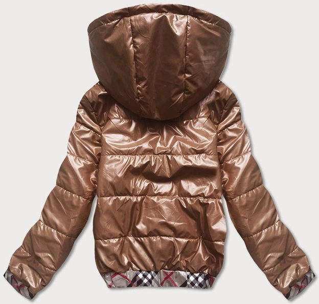 Krótka kurtka damska z ozdobnym wykończeniem karmelowa (B8030-14)