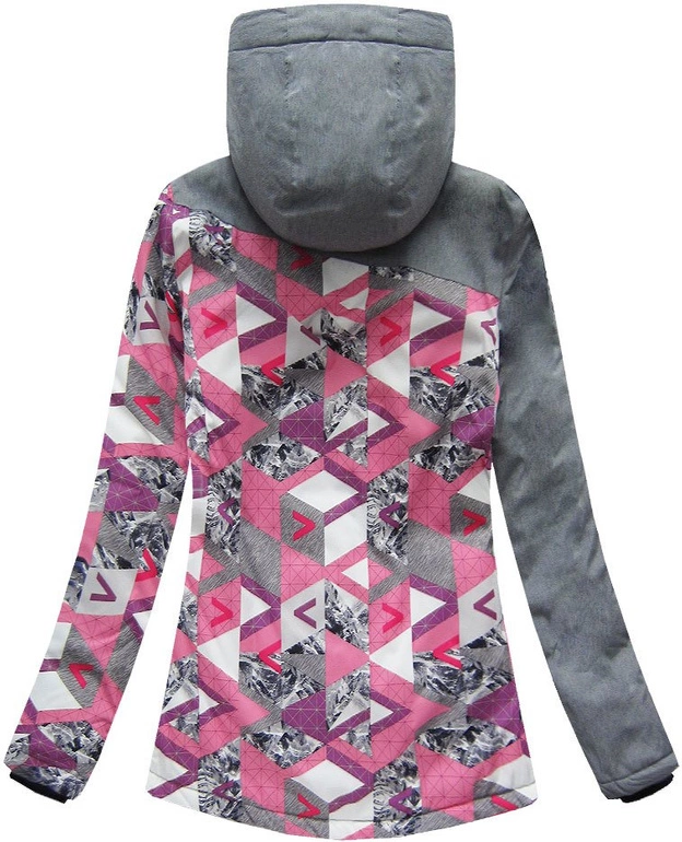 DAMSKA KURTKA ZIMOWA SNOWBOARDOWA Z MEMBRANĄ SZARO-RÓŻOWA (W181)