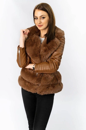 RAMONESKA Z FUTRZANYM KOŁNIERZEM BRĄZOWA (0580)