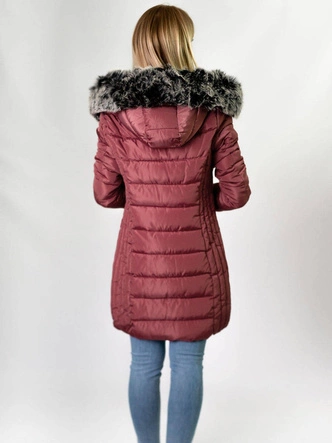 DŁUŻSZA PIKOWANA DAMSKA KURTKA ZIMOWA Z KAPTUREM RÓŻOWA (B2619-30)