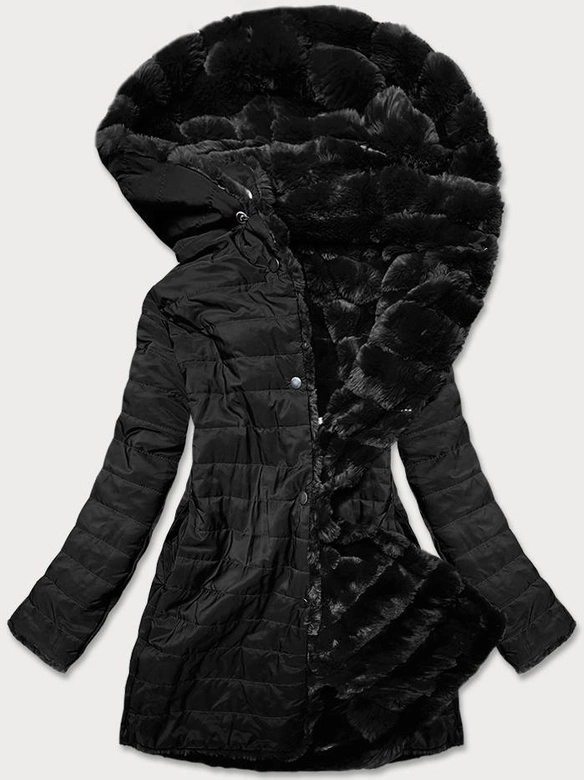 LEKKA KURTKA ZIMOWA DAMSKA FUTRO 2 W 1 CZARNA (39039)