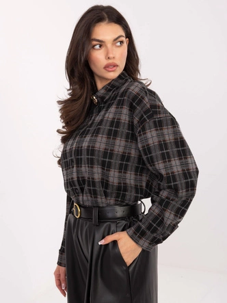 Flanelowa koszula damska w kratę czarna (21638)