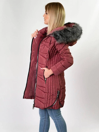 PIKOWANA DAMSKA KURTKA ZIMOWA Z KAPTUREM RÓŻOWA (B2632-30)