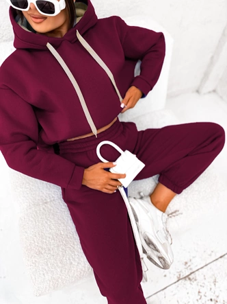 Bawełniany gruby dres damski bordowy (82143)