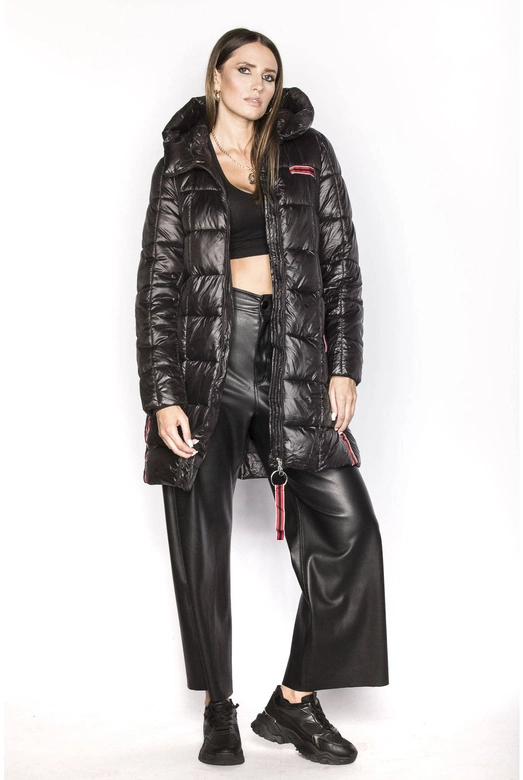 Kurtka damska z ozdobnymi lampasami czarna (ag1-j9002)