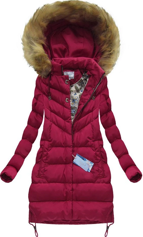 PIKOWANA KURTKA Z KAPTUREM BORDOWA (W580BIG)