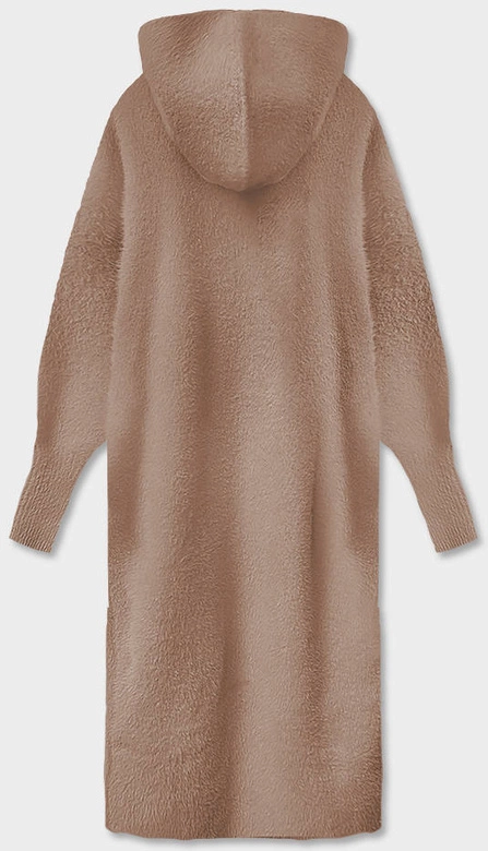 Długa wełniana narzutka alpaka z kapturem brązowa (M105)