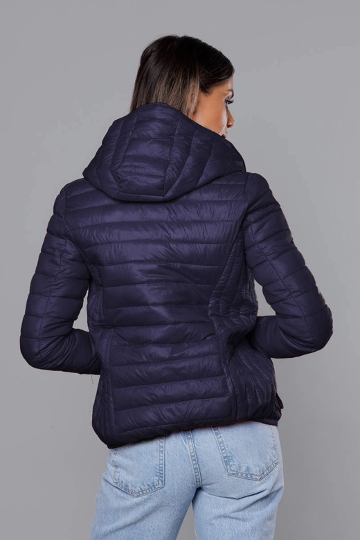 Pikowana kurtka damska z kapturem granatowa (B0123-3)