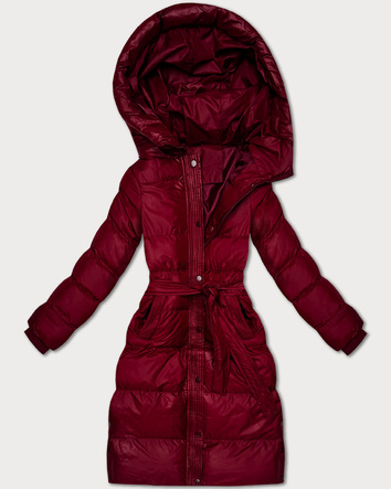 Pikowana kurtka zimowa z paskiem J Style bordowa (5M3253-1)