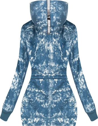 BLUZA Z HAFTAMI I KAPTUREM NIEBIESKA 1 (J7668)