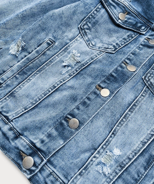 Damska kurtka jeansowa z kołnierzem niebieska (gd8631-k)