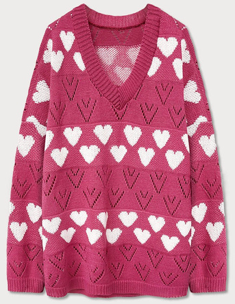 SWETER DAMSKI W SERDUSZKA RÓŻOWY (670ART)