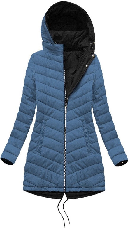 Dwustronna damska kurtka zimowa z kapturem czarno-niebieska (w214big)