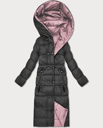 Dwustronna zimowa kurtka do kolan Minority grafit-róż (P3-6017-27+52)