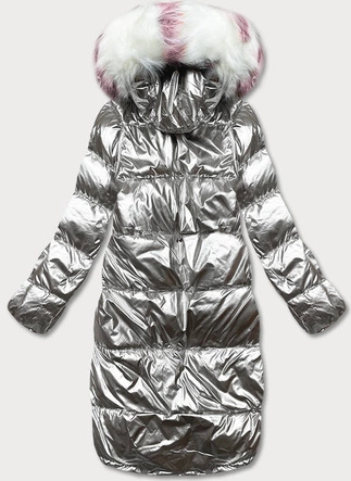 DWUSTRONNA METALICZNA KURTKA ZIMOWA RÓŻOWO-SZARA  (P21-7901-52+61)