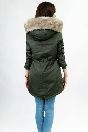 Damska parka zimowa na futerku army (b508)