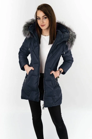 PIKOWANA KURTKA DAMSKA ZIMOWA GRANATOWA  (B9527)