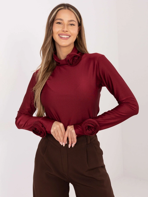 Wizytowa bluzka z różami Goodlookin bordowa (272611)