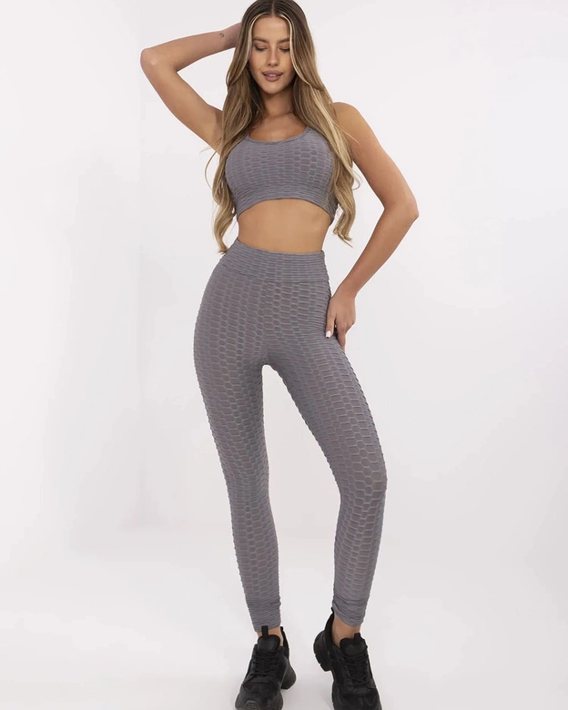 Sportowy komplet top i legginsy ciemny szary (5448)