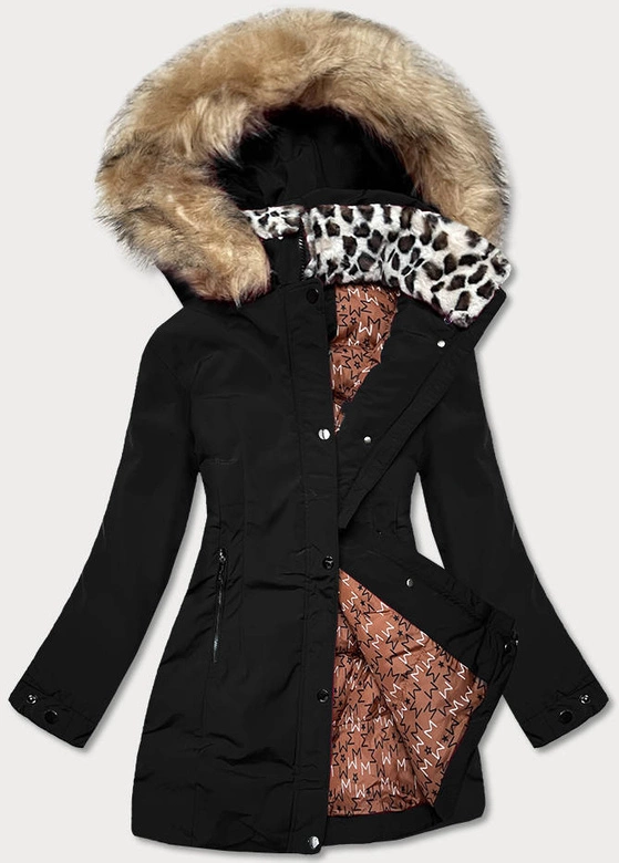 ZIMOWA KURTKA DAMSKA Z FUTRZANĄ STÓJKĄ CZARNA (CAN-583BIG)