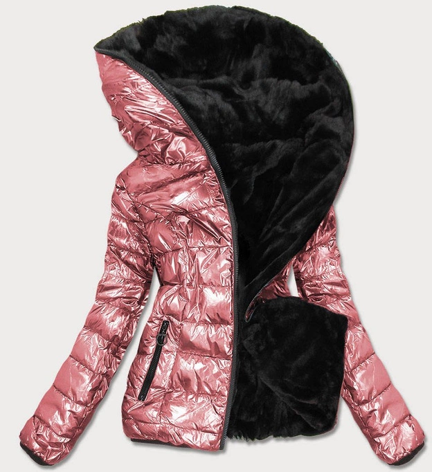 KRÓTKA BŁYSZCZĄCA DWUSTRONNA KURTKA DAMSKA RÓŻOWA (B9542)