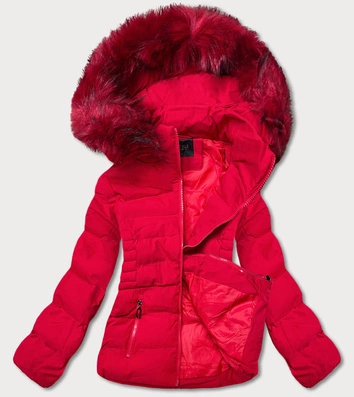 Krótka zimowa kurtka z kapturem czerwona (16m9055-270)