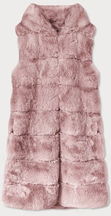 DŁUGA KAMIZELKA FUTRZANA Z KAPTUREM PUDROWY RÓŻ (BR9740-81)