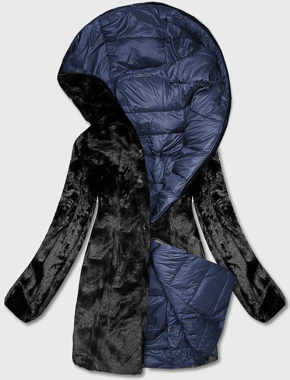 Dwustronna kurtka futro damska granatowa (b8052-3)