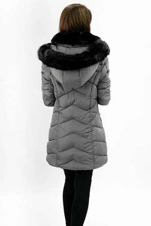 Pikowana kurtka damska zimowa z kapturem szara (w732)