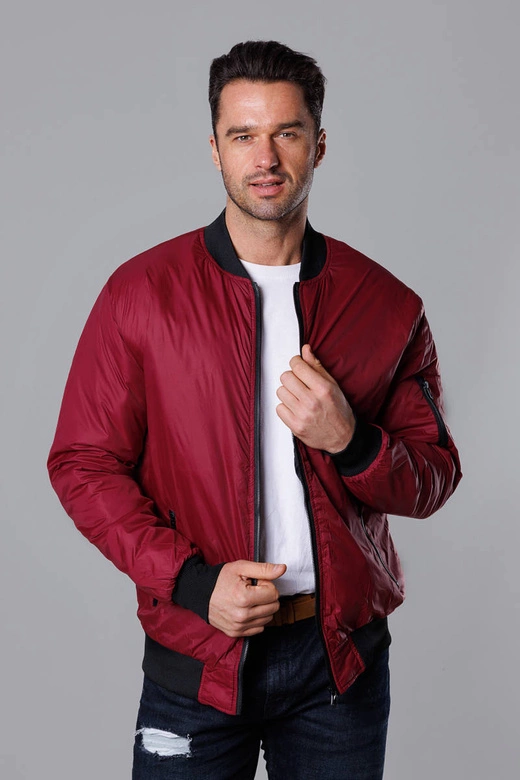 Męska kurtka bomberka z pikowaną podszewką bordowa (AK95-6)