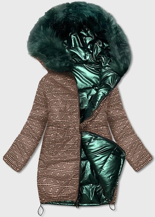 DWUSTRONNA KURTKA DAMSKA ZIMOWA ZIELONO-BRĄZOWA (HS-807)