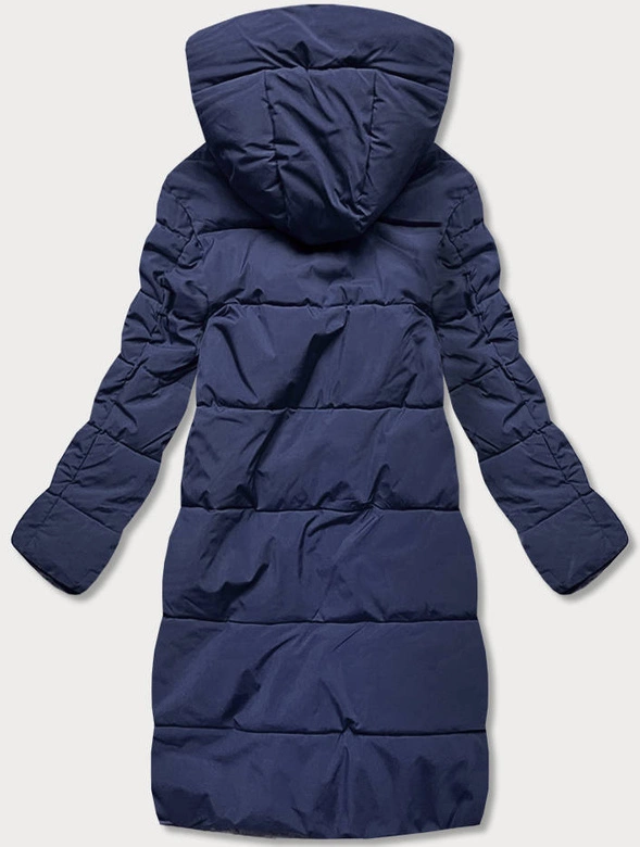 Dłuższa kurtka zimowa damska z wysoką stójką granatowa (j9-067)