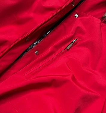 ZIMOWA KURTKA DAMSKA Z FUTRZANĄ PODSZEWKĄ CZERWONY-BEŻ (W558BIG)