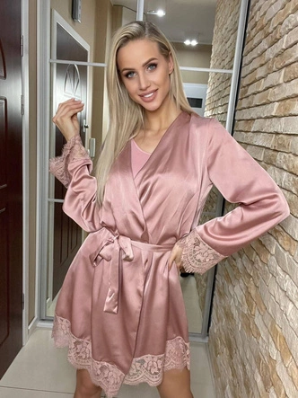 SATYNOWY SZLAFROK DAMSKI RÓŻOWY (663ART)