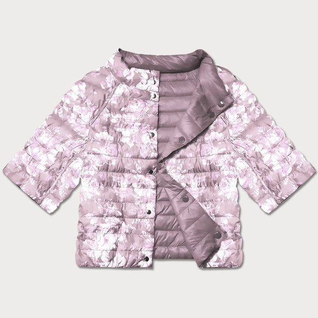 Dwustronna kurtka damska plus size z rękawem 3/4 Minority brudny róż/kwiaty (M23-7010-52)