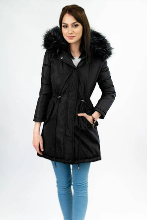 DWUSTRONNA DAMSKA PARKA ZIMOWA WELUROWA CZARNA (7911)
