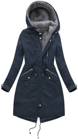 DŁUGA ZIMOWA PARKA DAMSKA Z PODPINKĄ GRANATOWO-SZARA (1802)