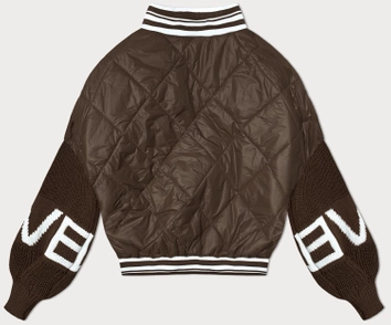 Kurtka damska bomberka ze swetrowymi rękawami brązowa (2439)