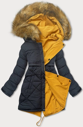 Dwustronna zimowa kurtka damska żółto-czarna  (m-136)